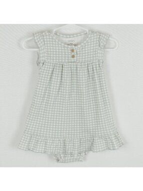 Carter's Infant Size 9 Months Green White Plaid Cotton Cap Sleeve Bodysuit Dress